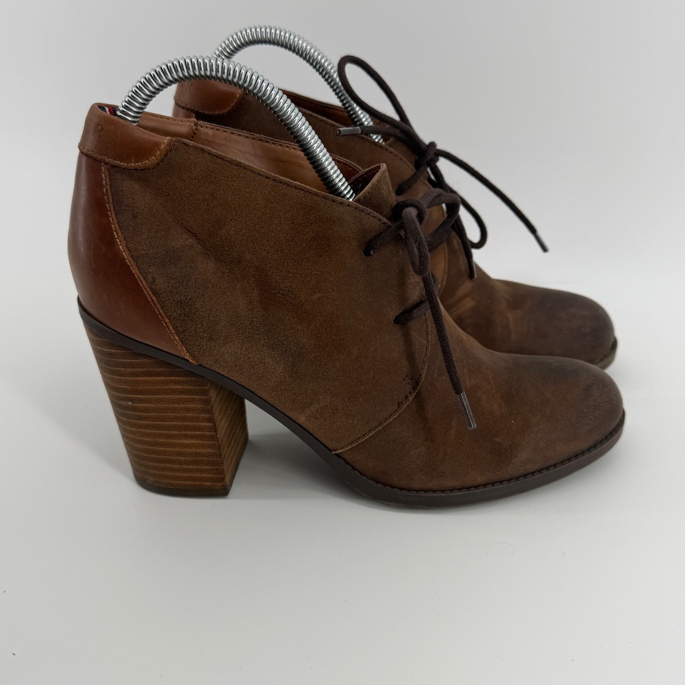 Tommy Hilfiger Duff Brown Suede‎ Leather Lace Up Block Heel Ankle Booties 8.5M